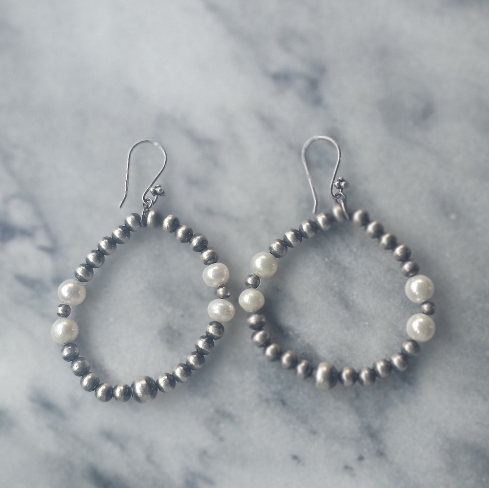 Elegant Silver and White Pearl Earrings